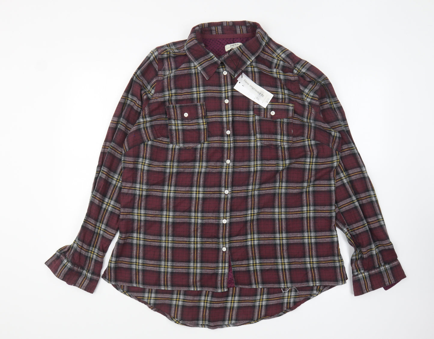Papaya Womens Multicoloured Plaid Polyester Basic Button-Up Size 18 Collared