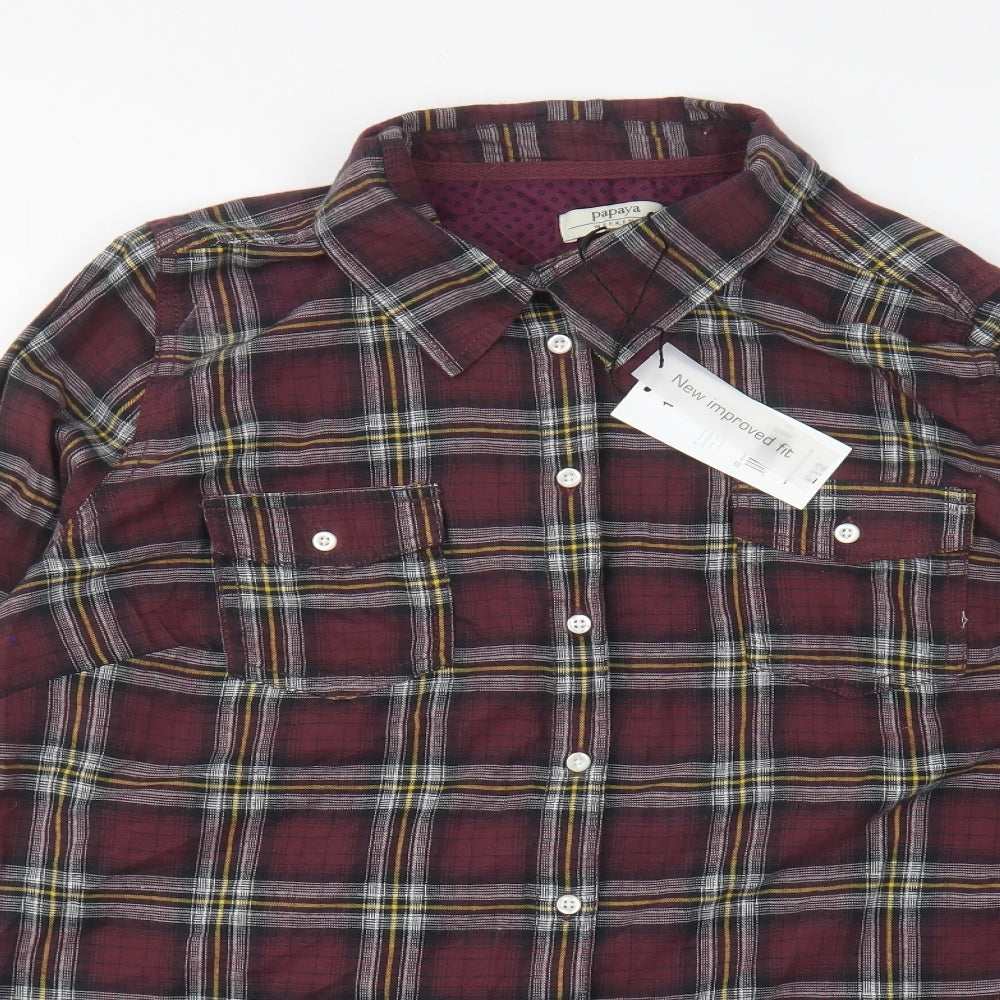 Papaya Womens Multicoloured Plaid Polyester Basic Button-Up Size 18 Collared