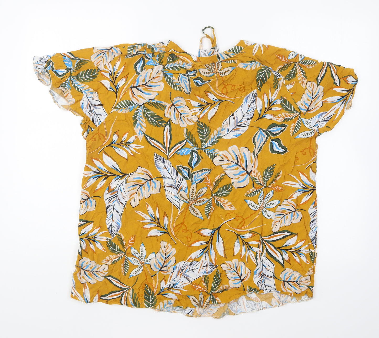 M&Co Womens Yellow Floral Viscose Basic Blouse Size 20 Round Neck