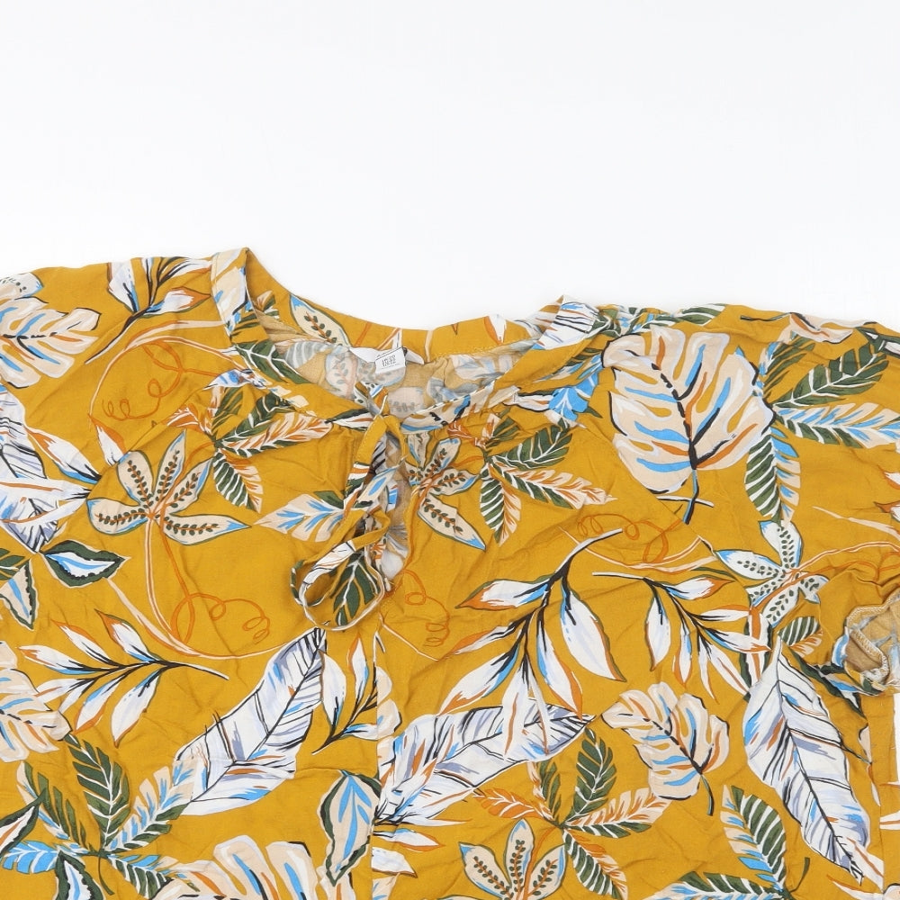 M&Co Womens Yellow Floral Viscose Basic Blouse Size 20 Round Neck