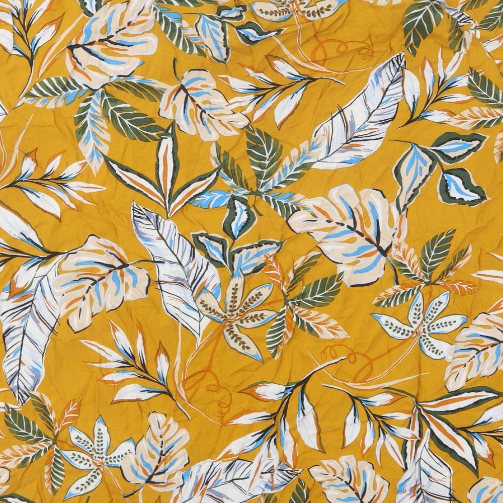 M&Co Womens Yellow Floral Viscose Basic Blouse Size 20 Round Neck