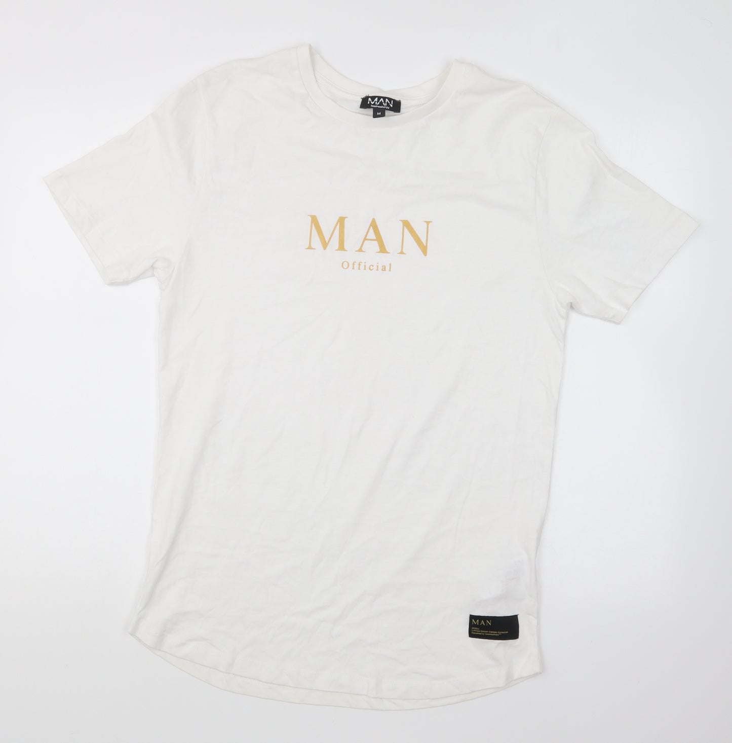 Boohoo Mens White Cotton T-Shirt Size M Round Neck