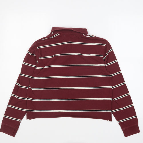 Pull&Bear Girls Purple Striped Cotton Basic Polo Size XS Collared Button