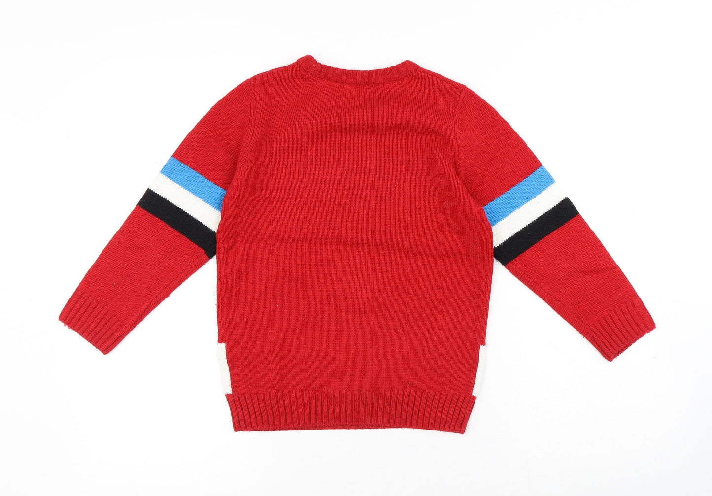 F&F Boys Red Round Neck Acrylic Pullover Jumper Size 6-7 Years Pullover - Santa Christmas