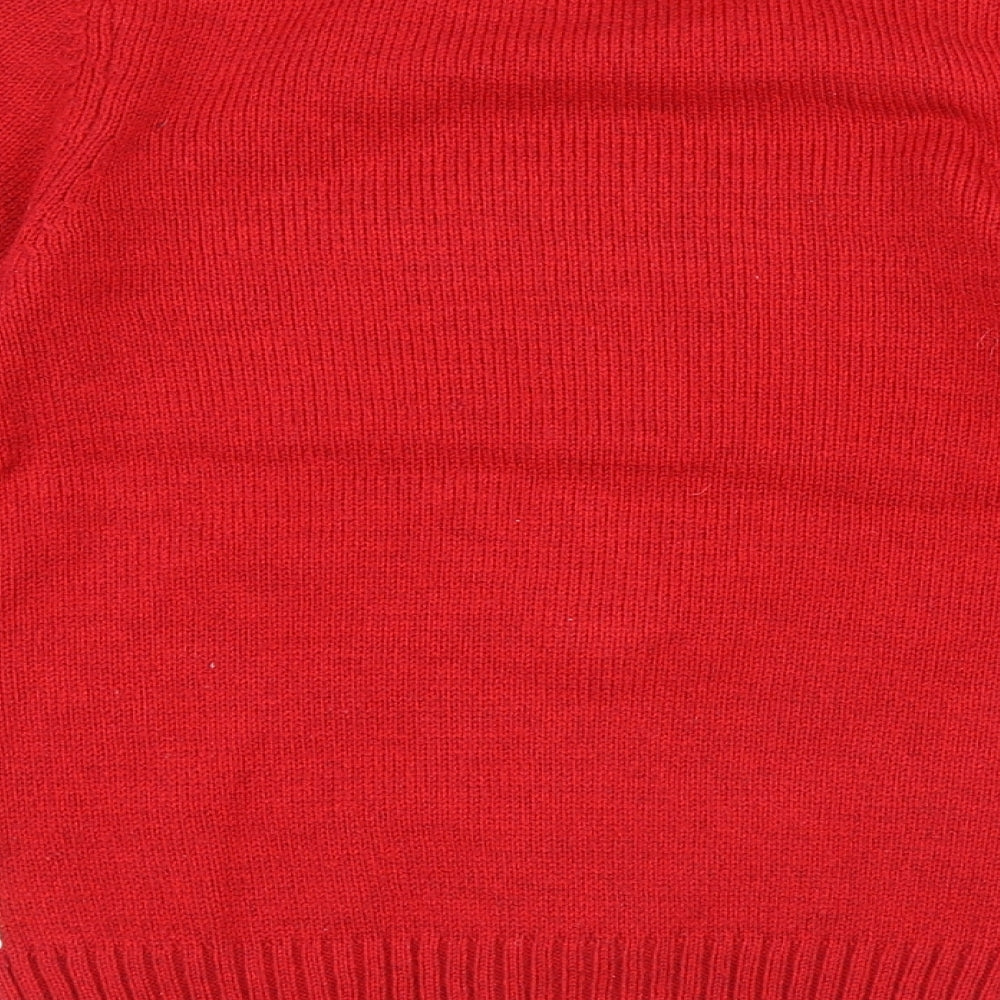 F&F Boys Red Round Neck Acrylic Pullover Jumper Size 6-7 Years Pullover - Santa Christmas