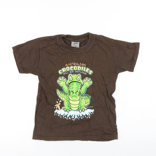 Boss Kangaroo Boys Brown Cotton Jersey T-Shirt Size 6 Years Round Neck Pullover - Crocodile