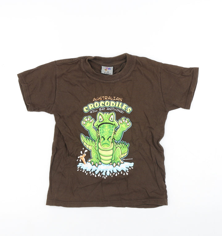 Boss Kangaroo Boys Brown Cotton Jersey T-Shirt Size 6 Years Round Neck Pullover - Crocodile