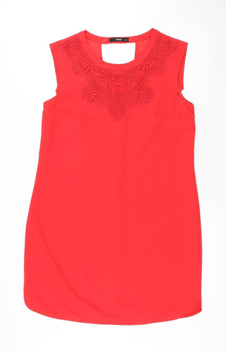 Oasis Womens Red Polyester A-Line Size 12 Round Neck Snap