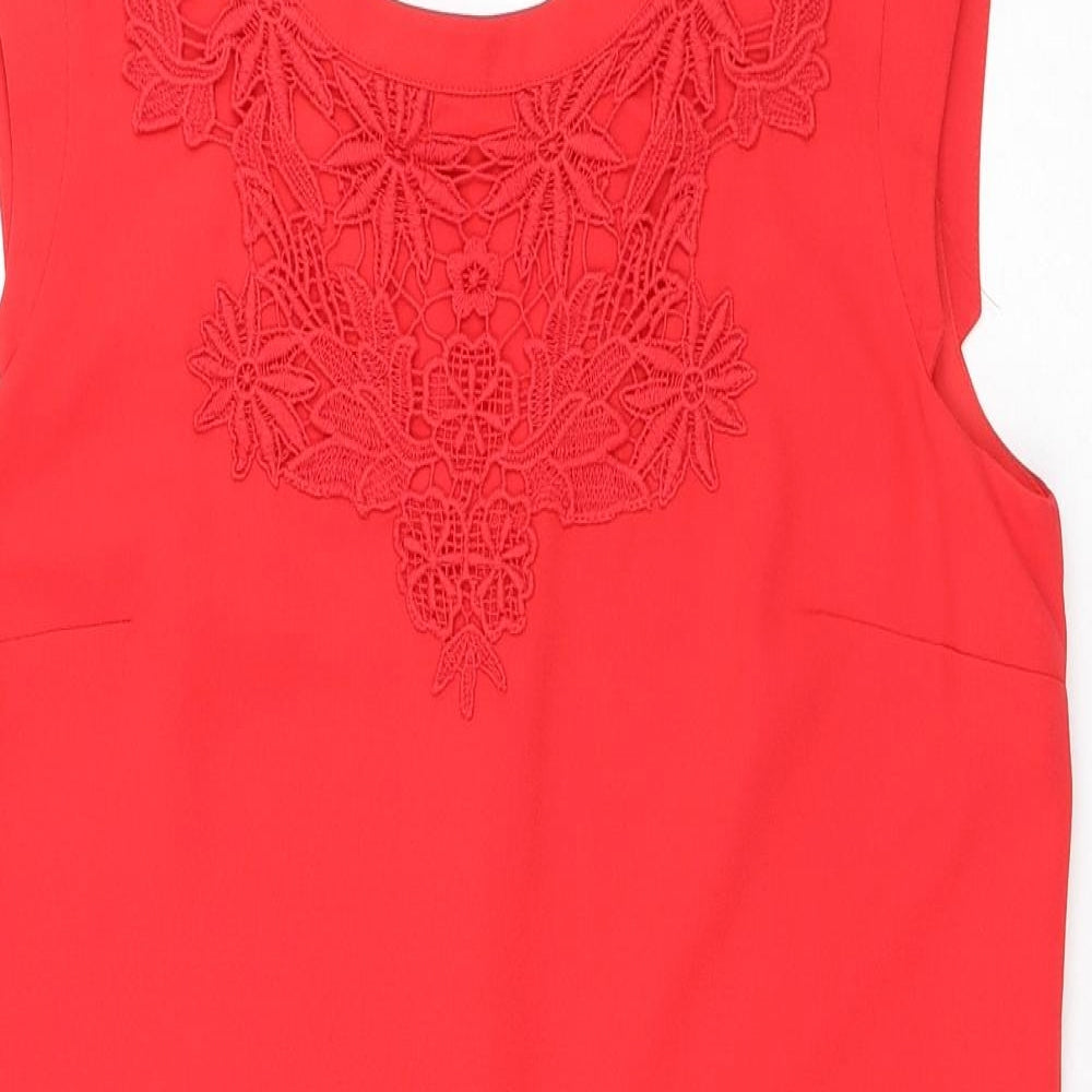 Oasis Womens Red Polyester A-Line Size 12 Round Neck Snap