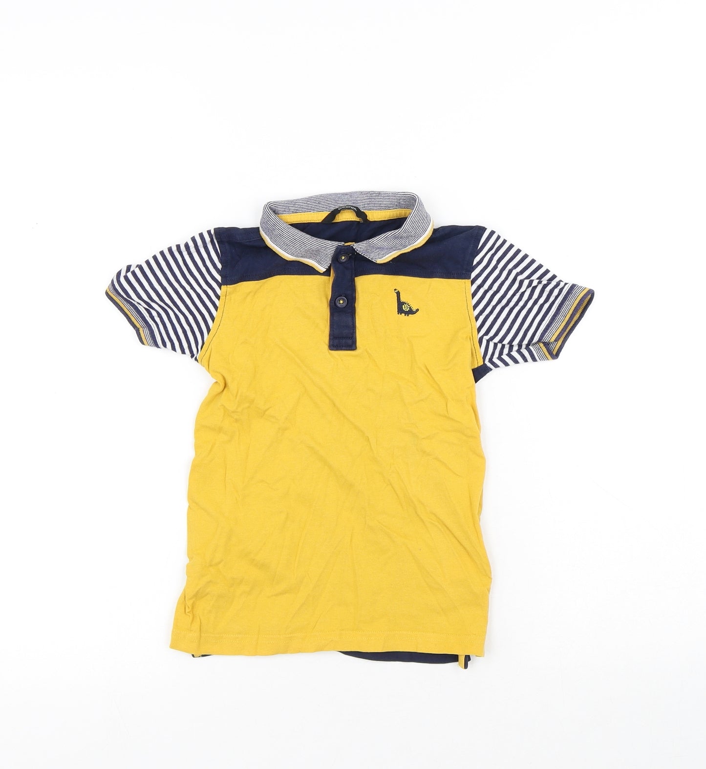 George Boys Multicoloured Colourblock Cotton Pullover Polo Size 5-6 Years Collared Button - Dinosaur