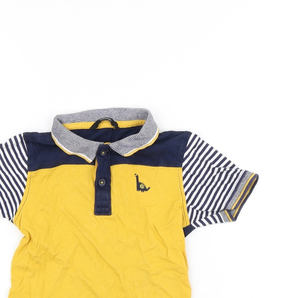 George Boys Multicoloured Colourblock Cotton Pullover Polo Size 5-6 Years Collared Button - Dinosaur