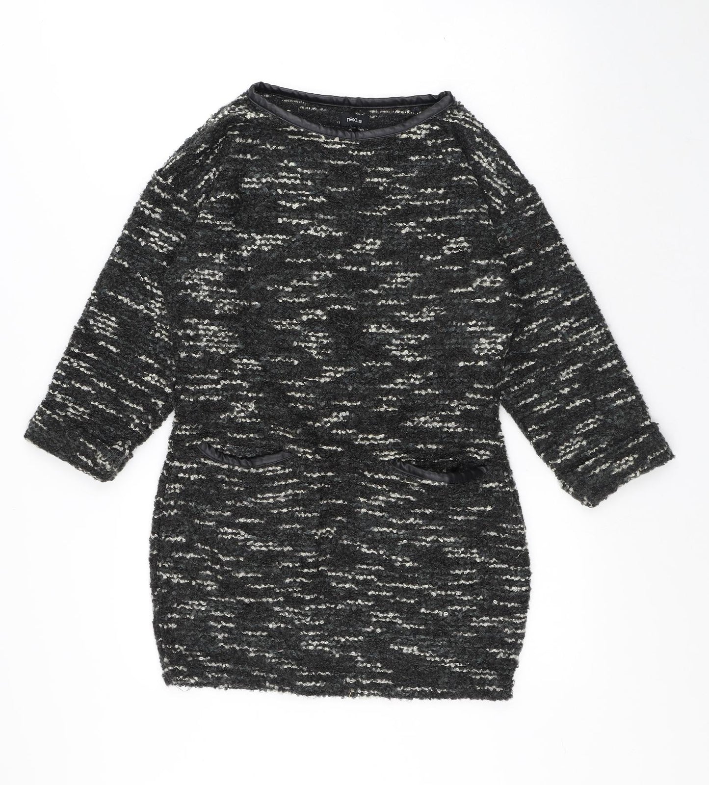 NEXT Womens Grey Geometric Polyester Jumper Dress Size 10 Round Neck Pullover