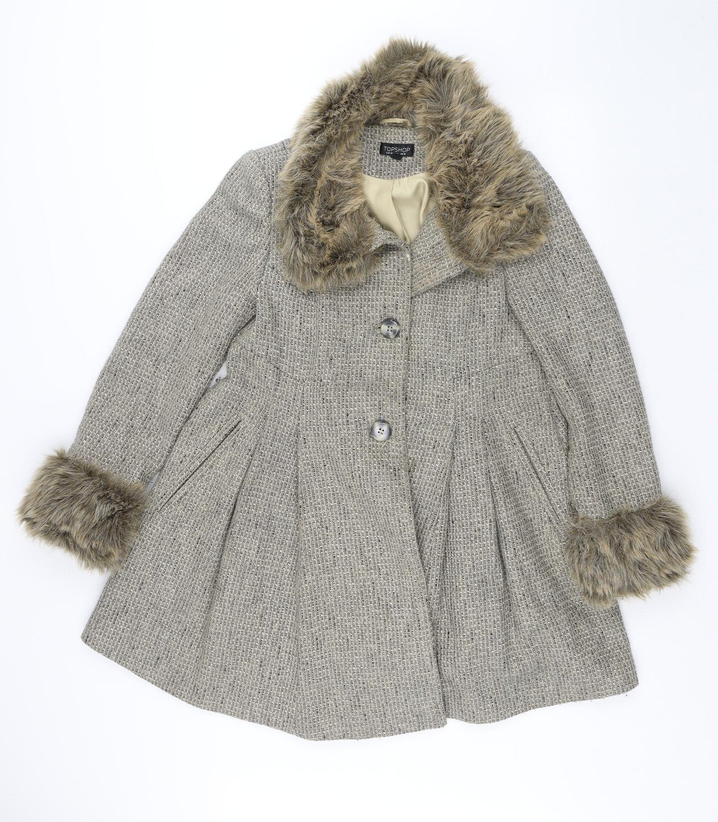 Topshop Womens Beige Overcoat Coat Size 10 Button