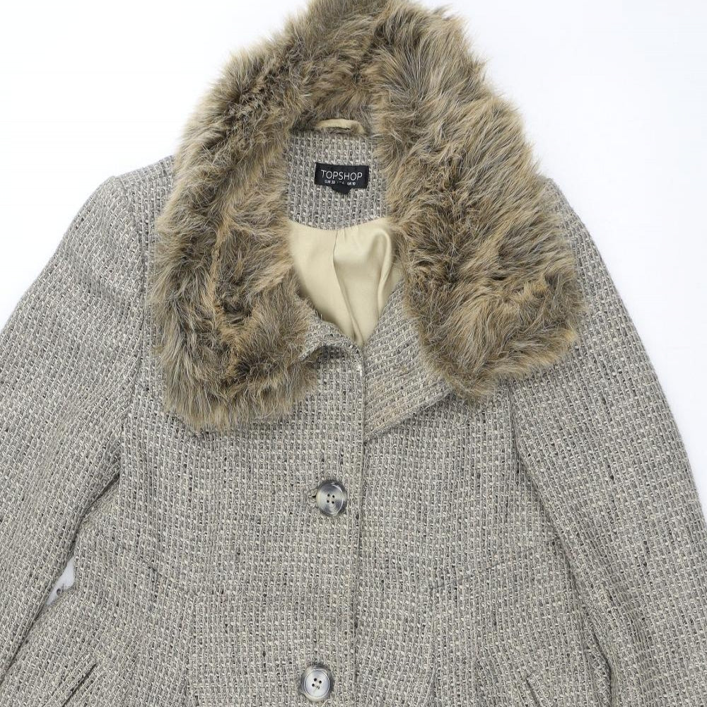 Topshop Womens Beige Overcoat Coat Size 10 Button