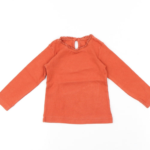 Dunnes Stores Girls Orange Cotton Basic T-Shirt Size 12-18 Months Round Neck Button