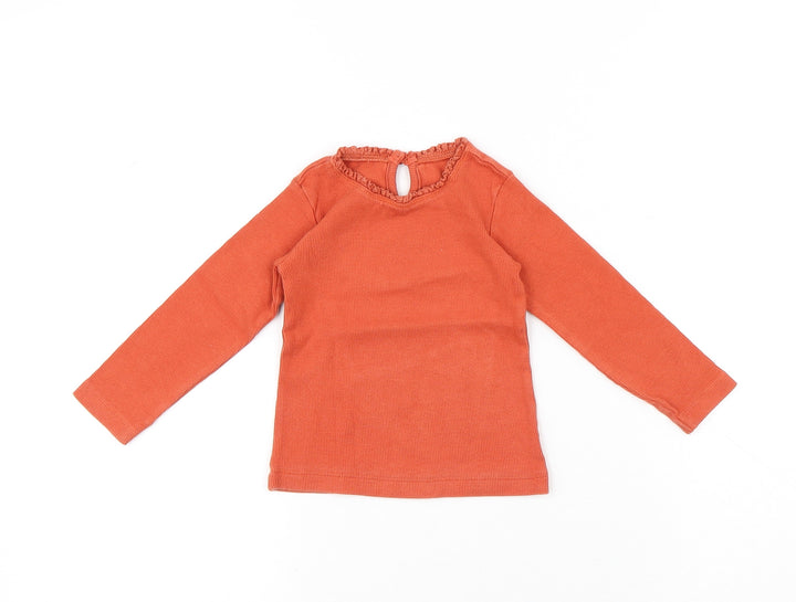 Dunnes Stores Girls Orange Cotton Basic T-Shirt Size 12-18 Months Round Neck Button