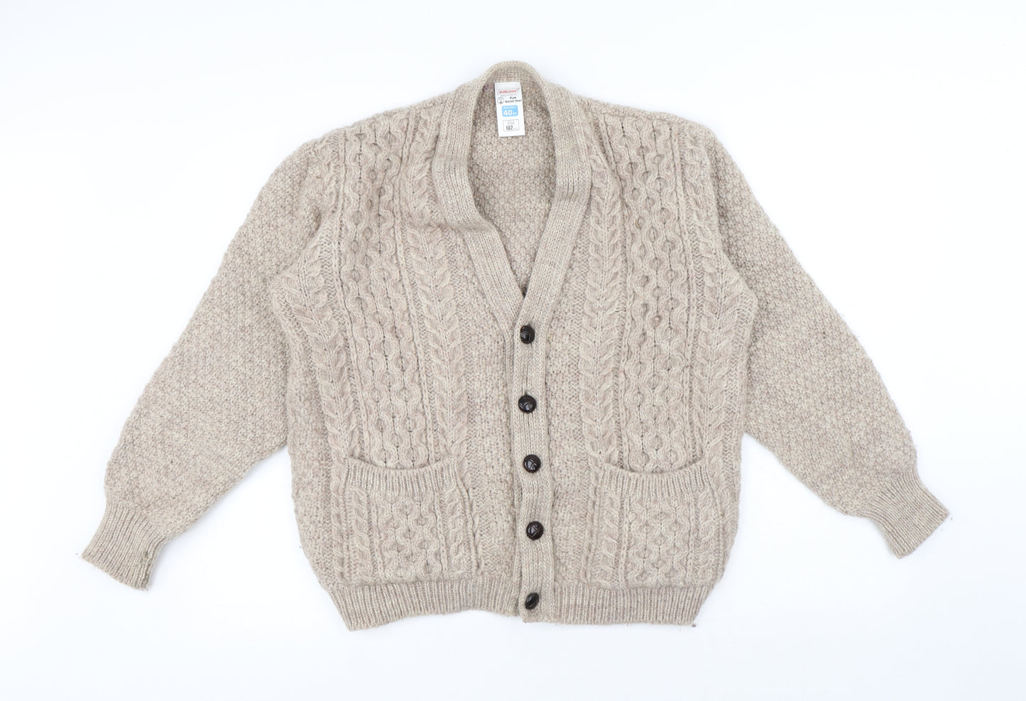 St Michael Womens Beige V-Neck Wool Cardigan Jumper Size L