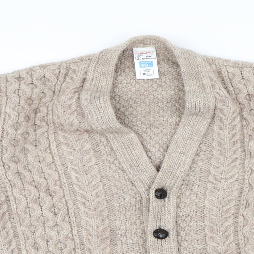 St Michael Womens Beige V-Neck Wool Cardigan Jumper Size L