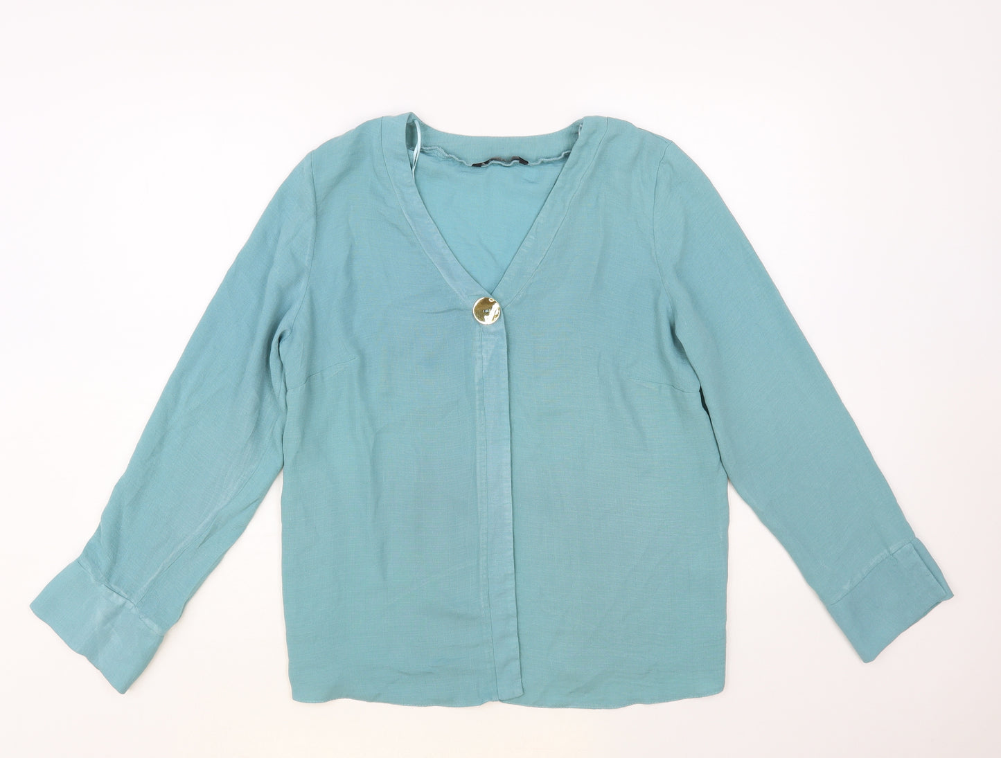 George Womens Green Polyester Basic Blouse Size 14 V-Neck