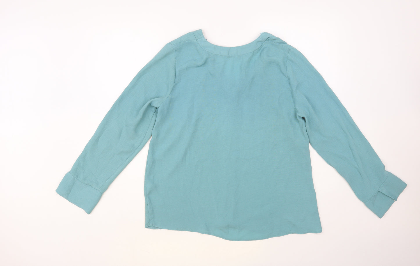 George Womens Green Polyester Basic Blouse Size 14 V-Neck
