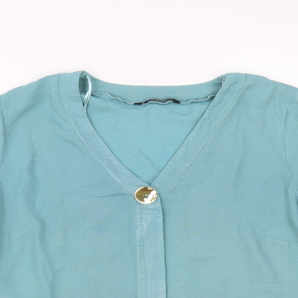 George Womens Green Polyester Basic Blouse Size 14 V-Neck