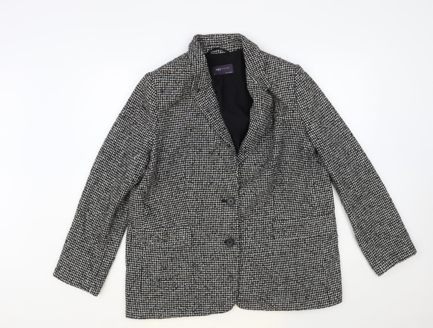 Marks and Spencer Womens Grey Check Jacket Blazer Size 16 Button