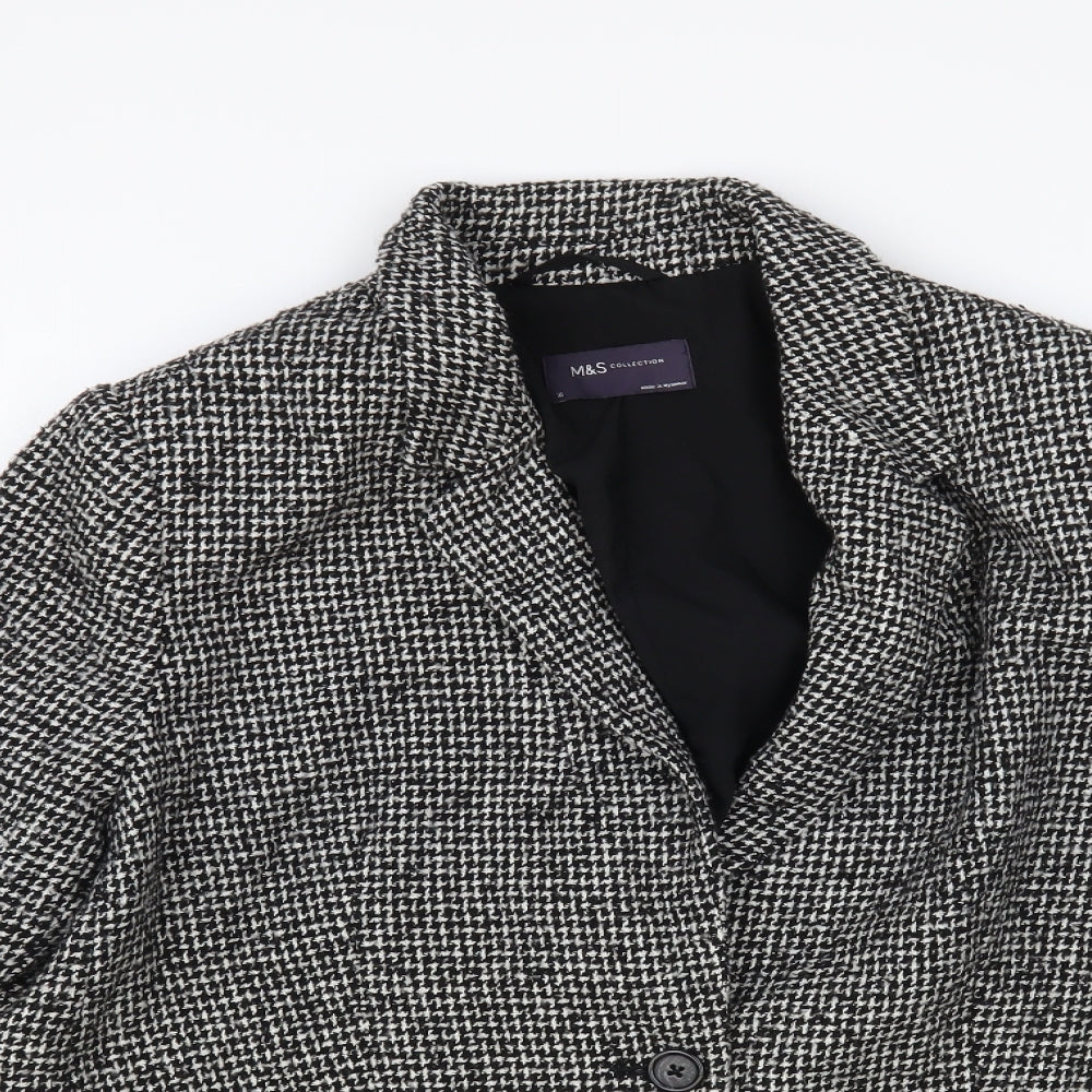 Marks and Spencer Womens Grey Check Jacket Blazer Size 16 Button