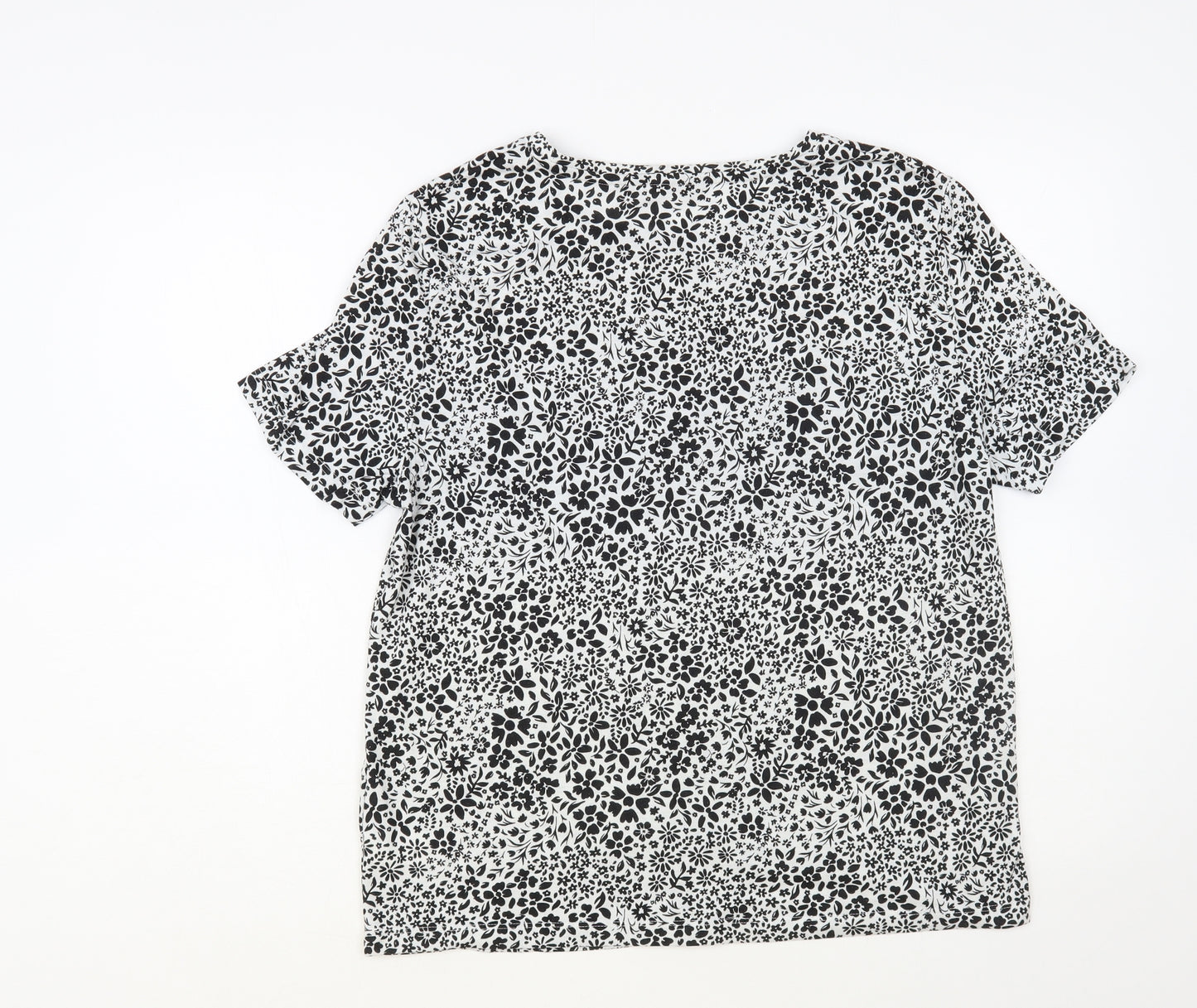 F&F Womens White Floral Polyester Basic T-Shirt Size 14 Crew Neck