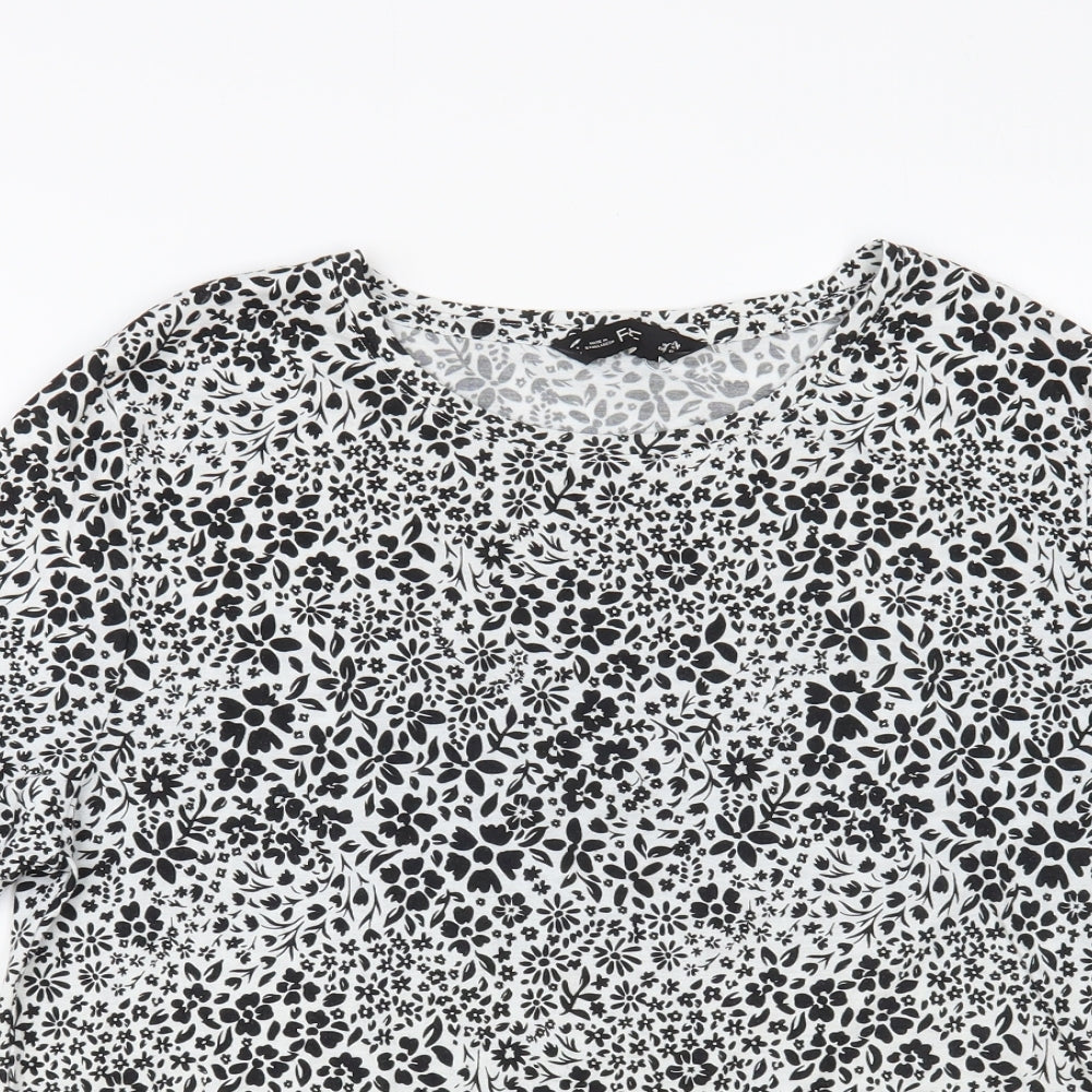 F&F Womens White Floral Polyester Basic T-Shirt Size 14 Crew Neck