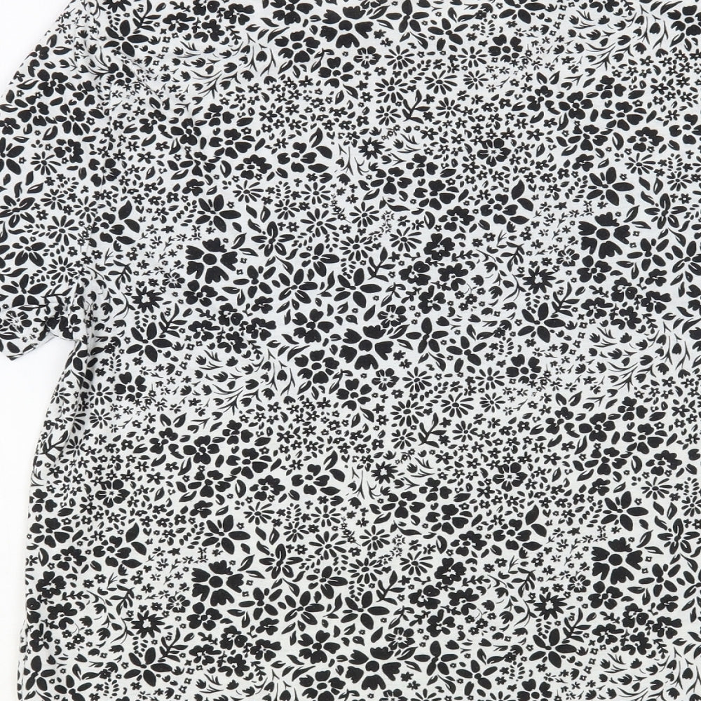 F&F Womens White Floral Polyester Basic T-Shirt Size 14 Crew Neck