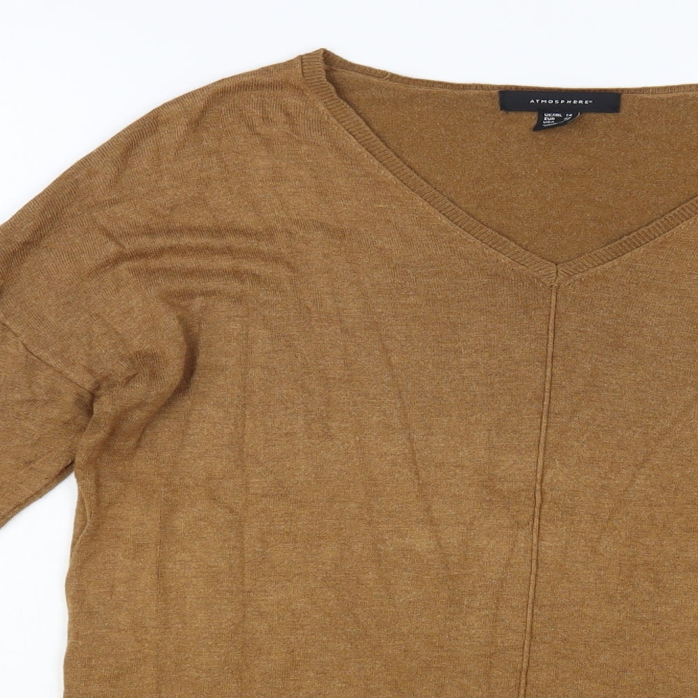 Atmosphere Womens Brown V-Neck Viscose Pullover Jumper Size 14