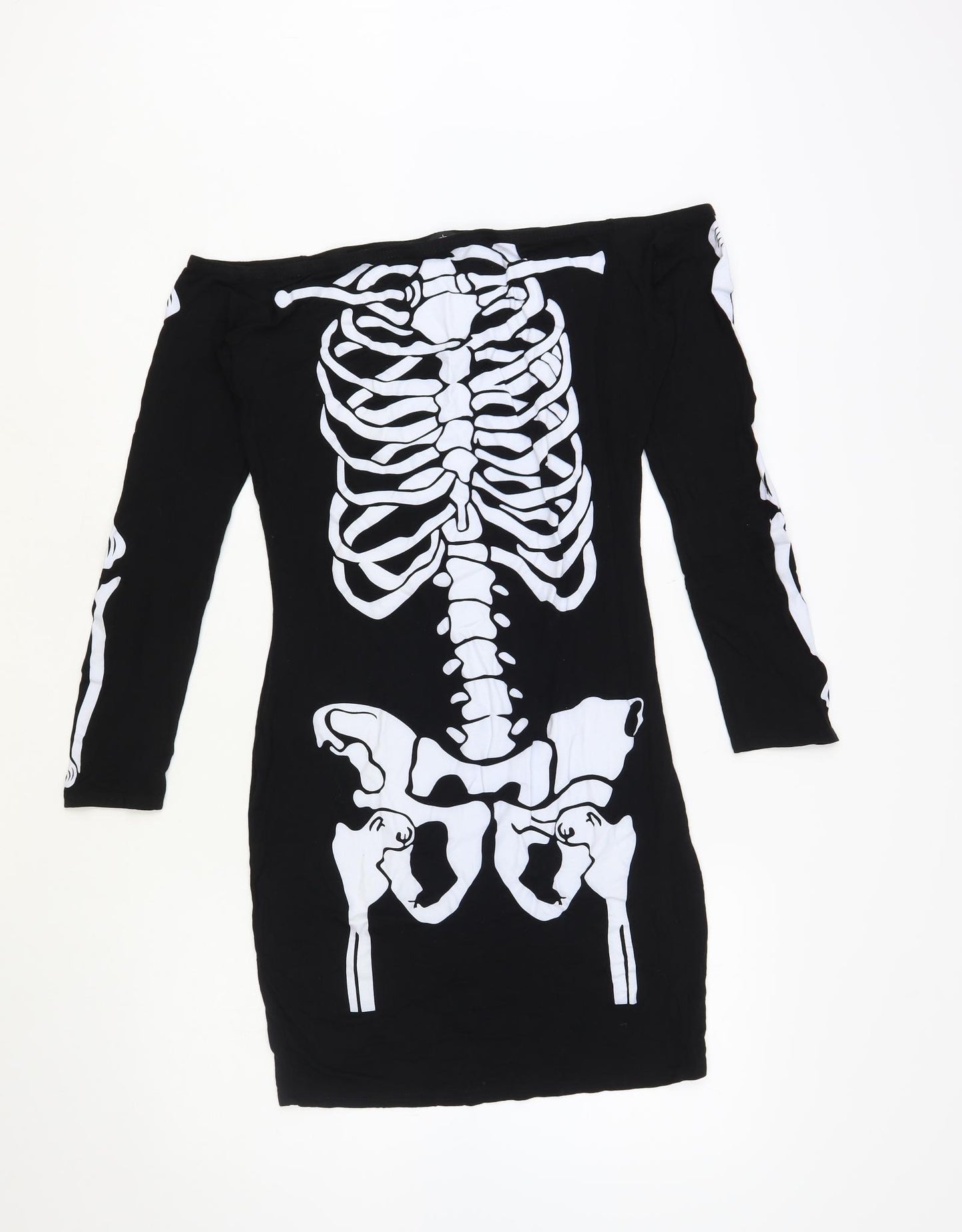 Boohoo Womens Black Viscose Bodycon Size 16 Off the Shoulder Pullover - Skeleton Fancy Dress