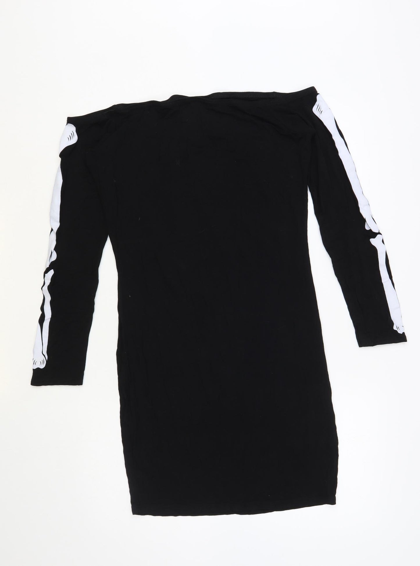 Boohoo Womens Black Viscose Bodycon Size 16 Off the Shoulder Pullover - Skeleton Fancy Dress