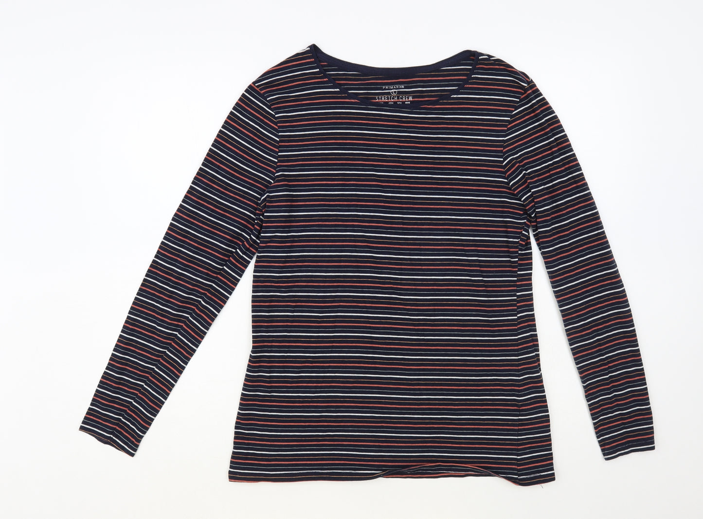 Primark Womens Blue Striped Cotton Basic T-Shirt Size 14 Round Neck