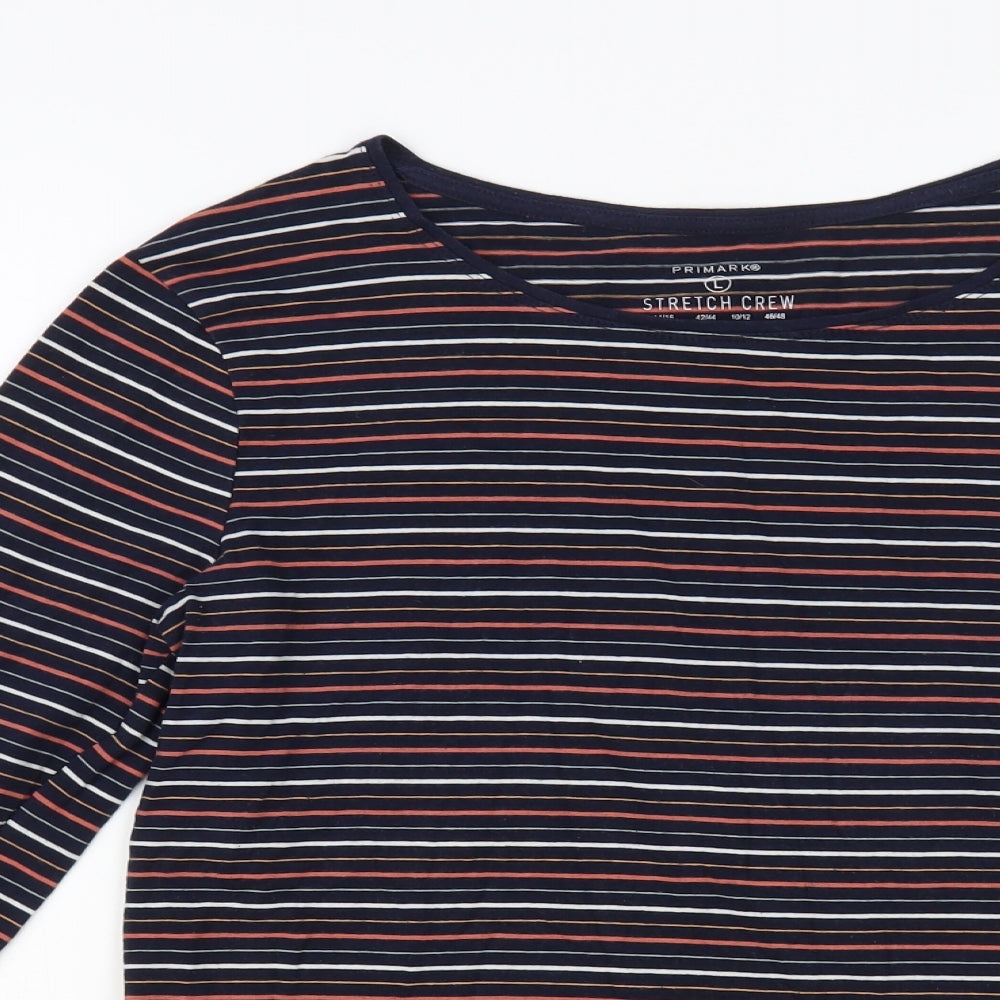 Primark Womens Blue Striped Cotton Basic T-Shirt Size 14 Round Neck