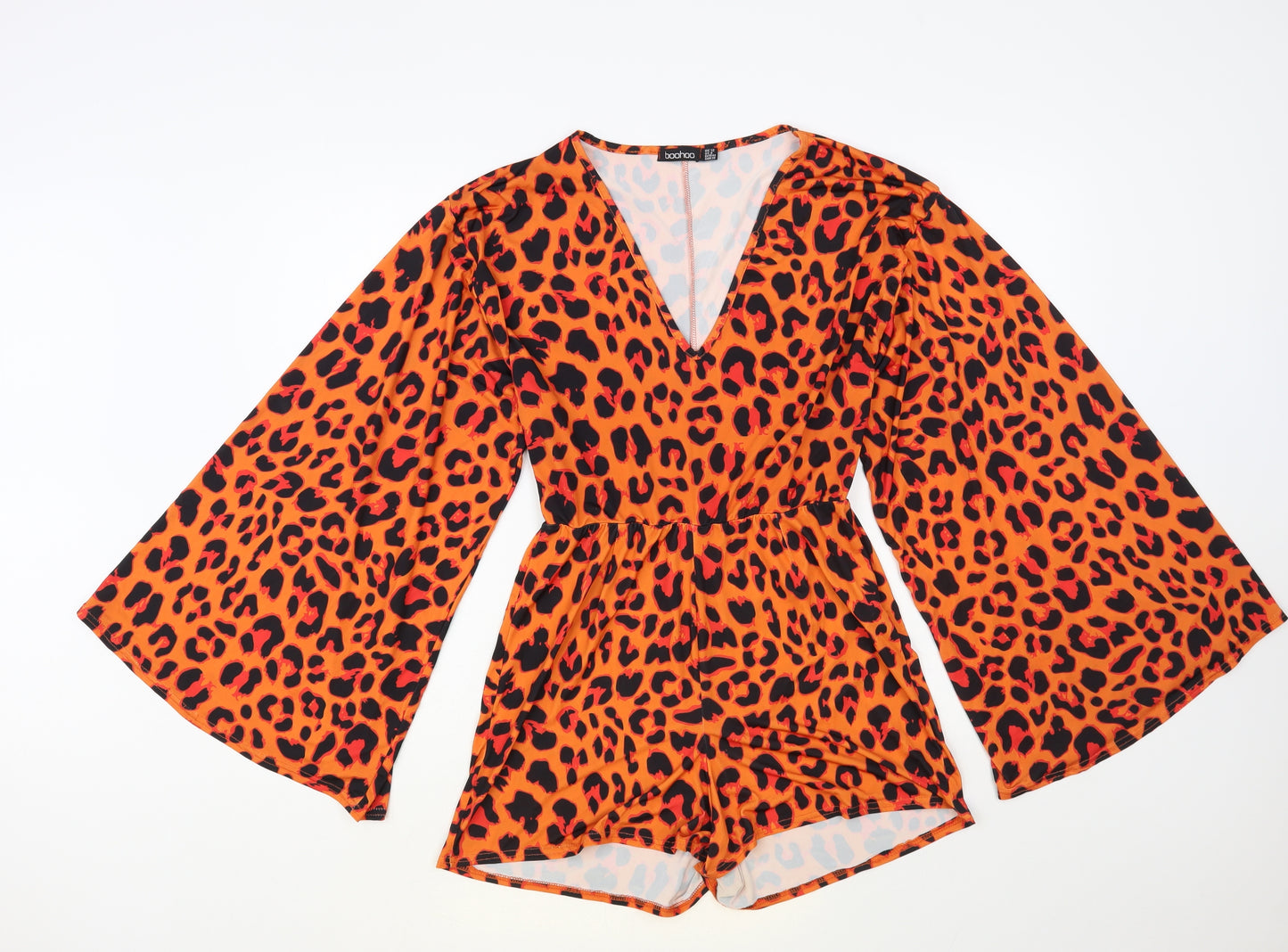 Boohoo Womens Orange Animal Print Polyester Playsuit One-Piece Size 12 Pullover