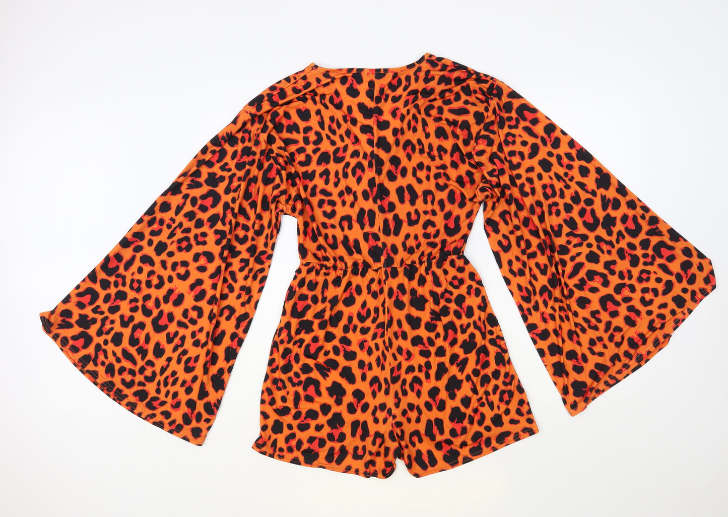 Boohoo Womens Orange Animal Print Polyester Playsuit One-Piece Size 12 Pullover