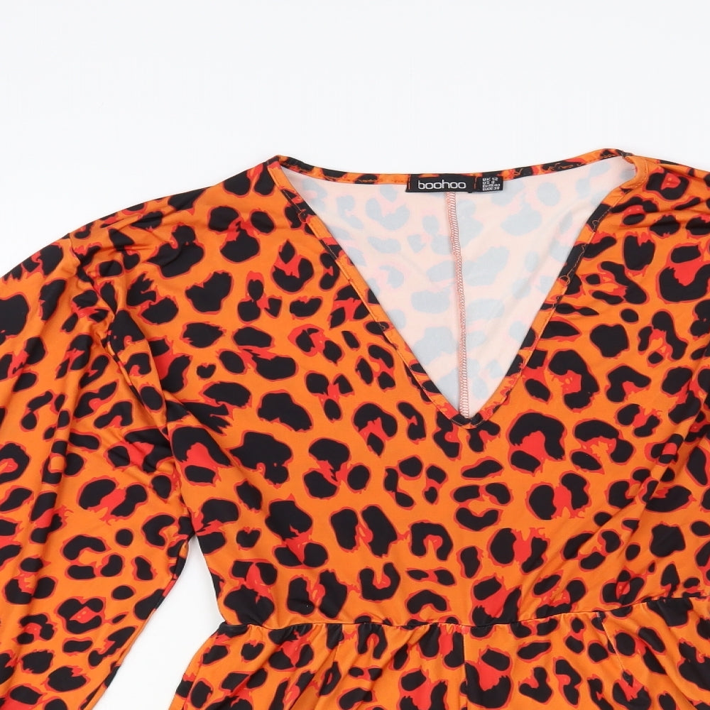 Boohoo Womens Orange Animal Print Polyester Playsuit One-Piece Size 12 Pullover