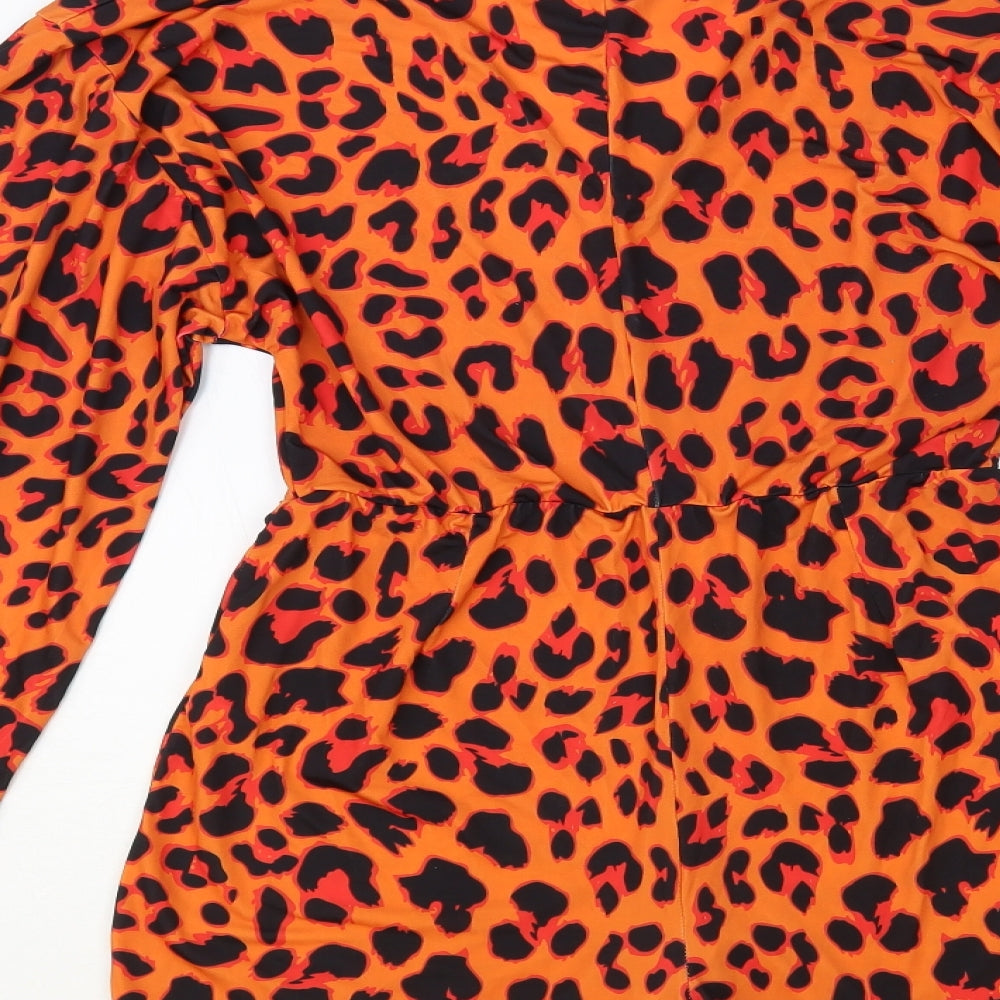 Boohoo Womens Orange Animal Print Polyester Playsuit One-Piece Size 12 Pullover