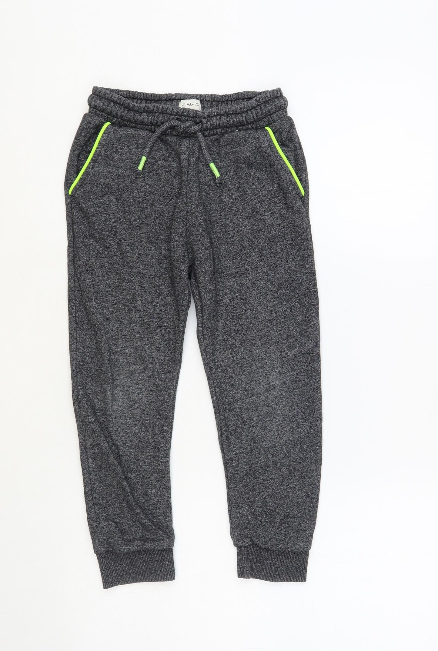 F&F Boys Grey Cotton Jogger Trousers Size 5-6 Years Regular Drawstring