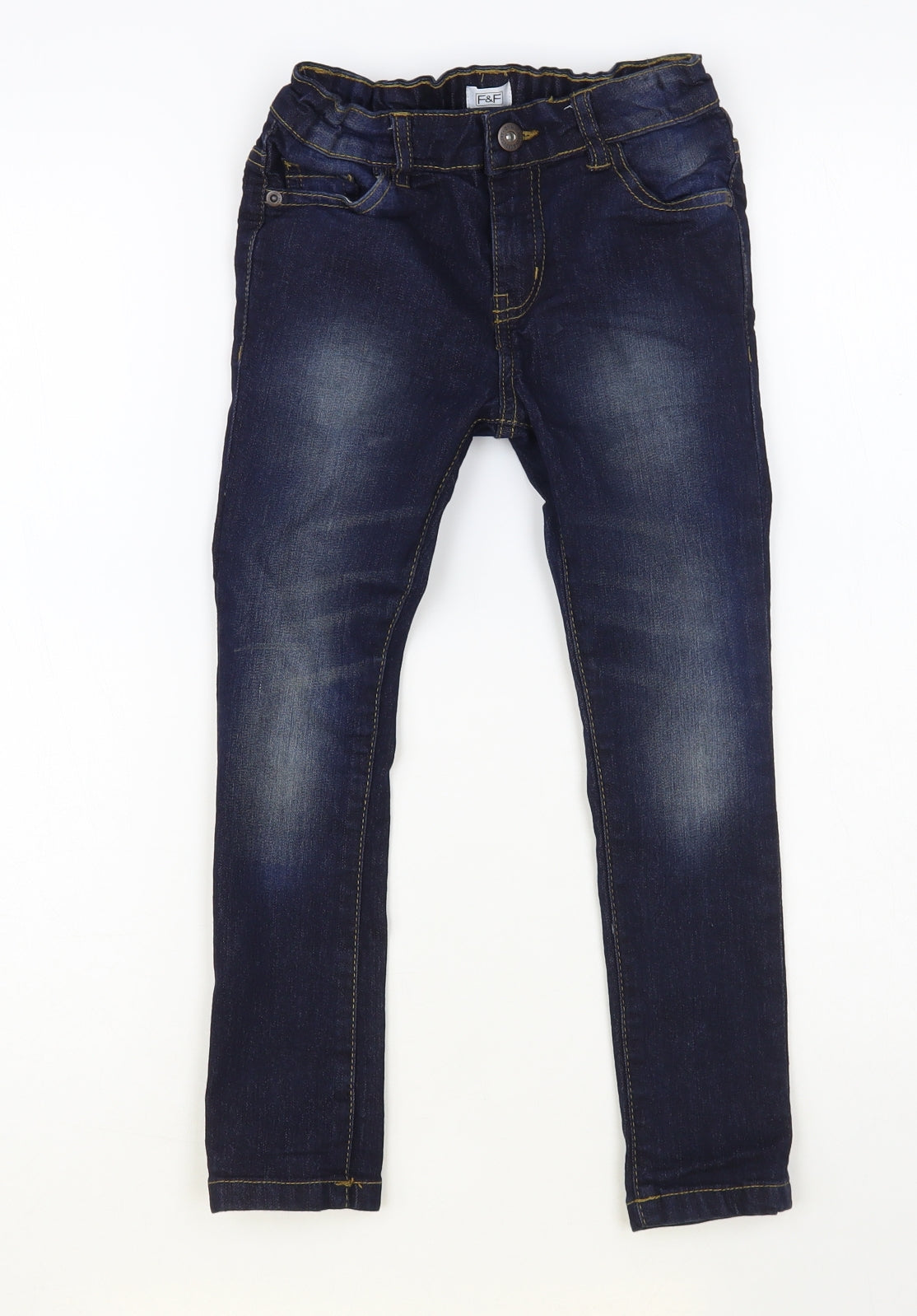 F&F Boys Blue Cotton Skinny Jeans Size 5-6 Years Regular Button