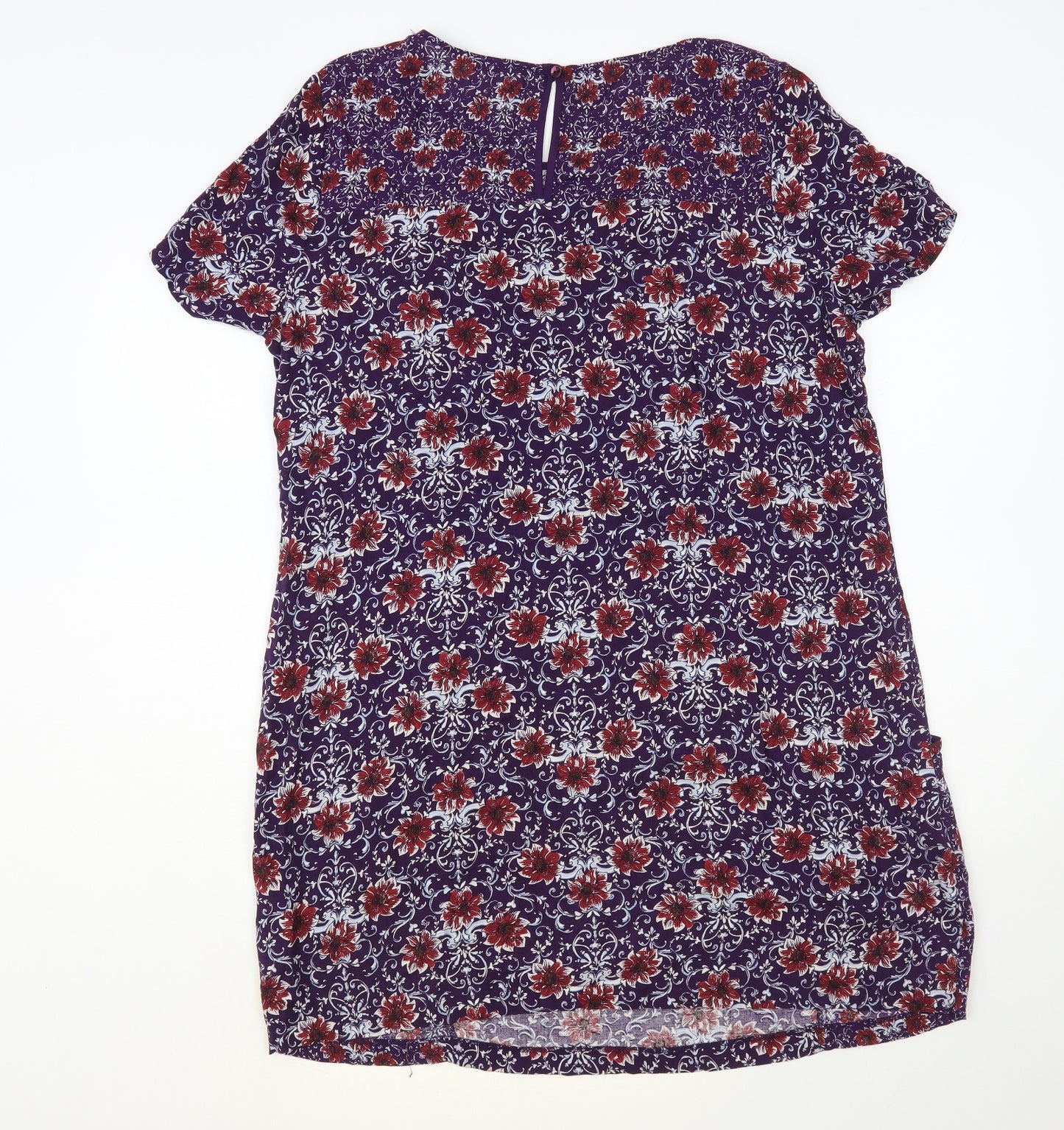 TU Womens Purple Floral Viscose Shift Size 14 Round Neck Button