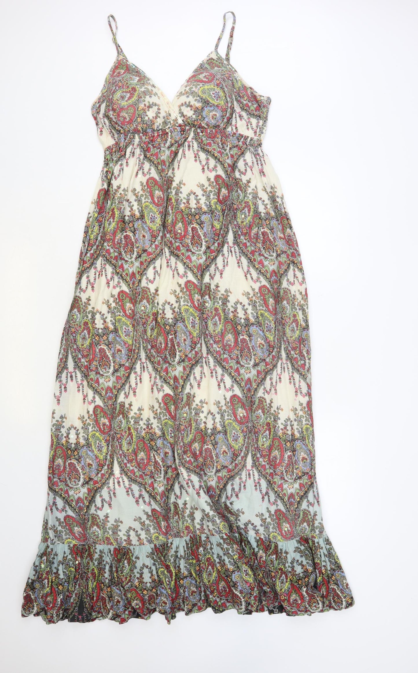 New Look Womens Multicoloured Paisley Cotton Maxi Size 14 V-Neck Pullover