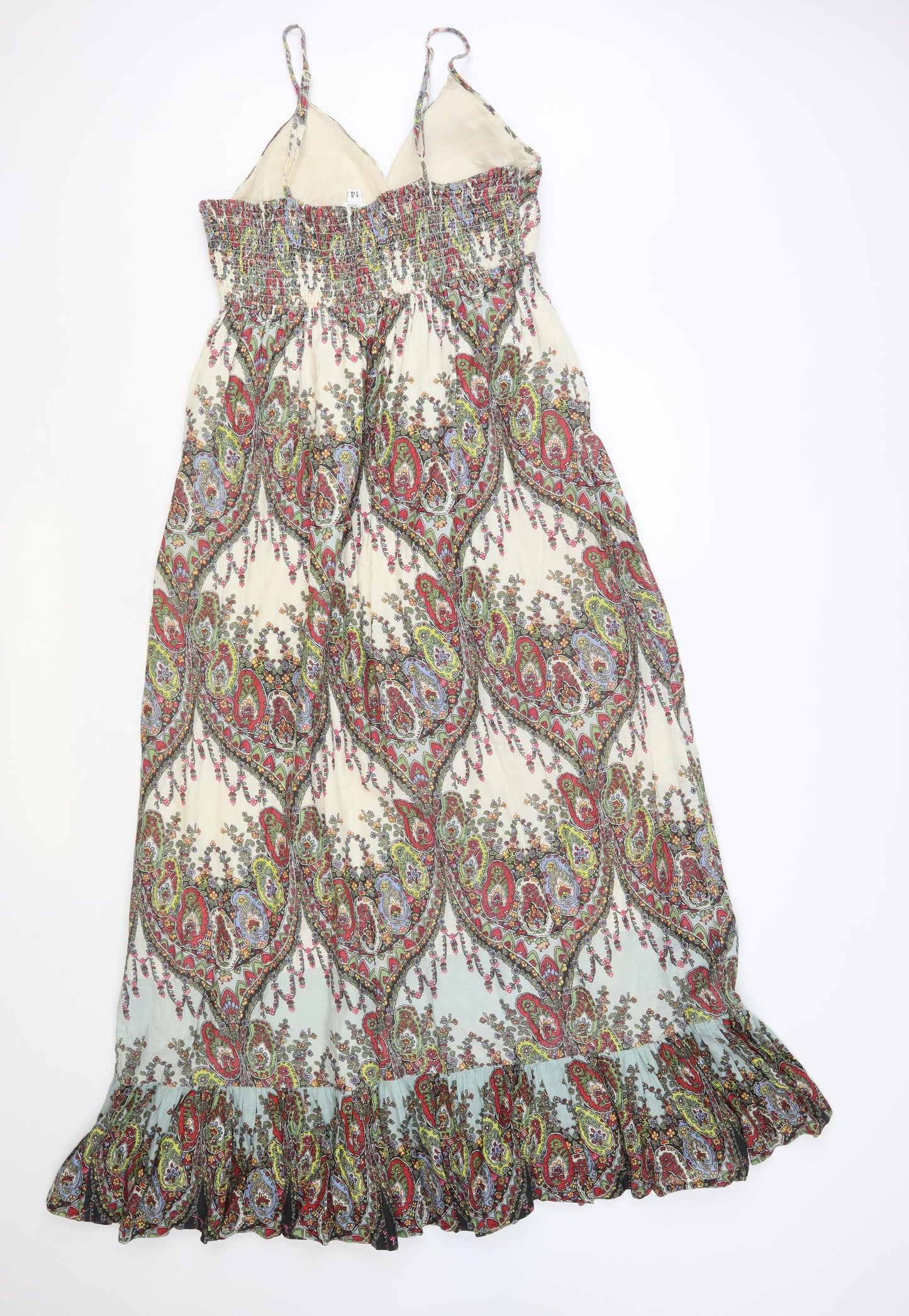 New Look Womens Multicoloured Paisley Cotton Maxi Size 14 V-Neck Pullover