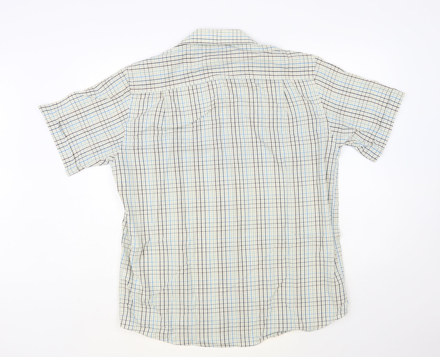 BHS Mens Multicoloured Check Polyester Button-Up Size 16 Collared Button
