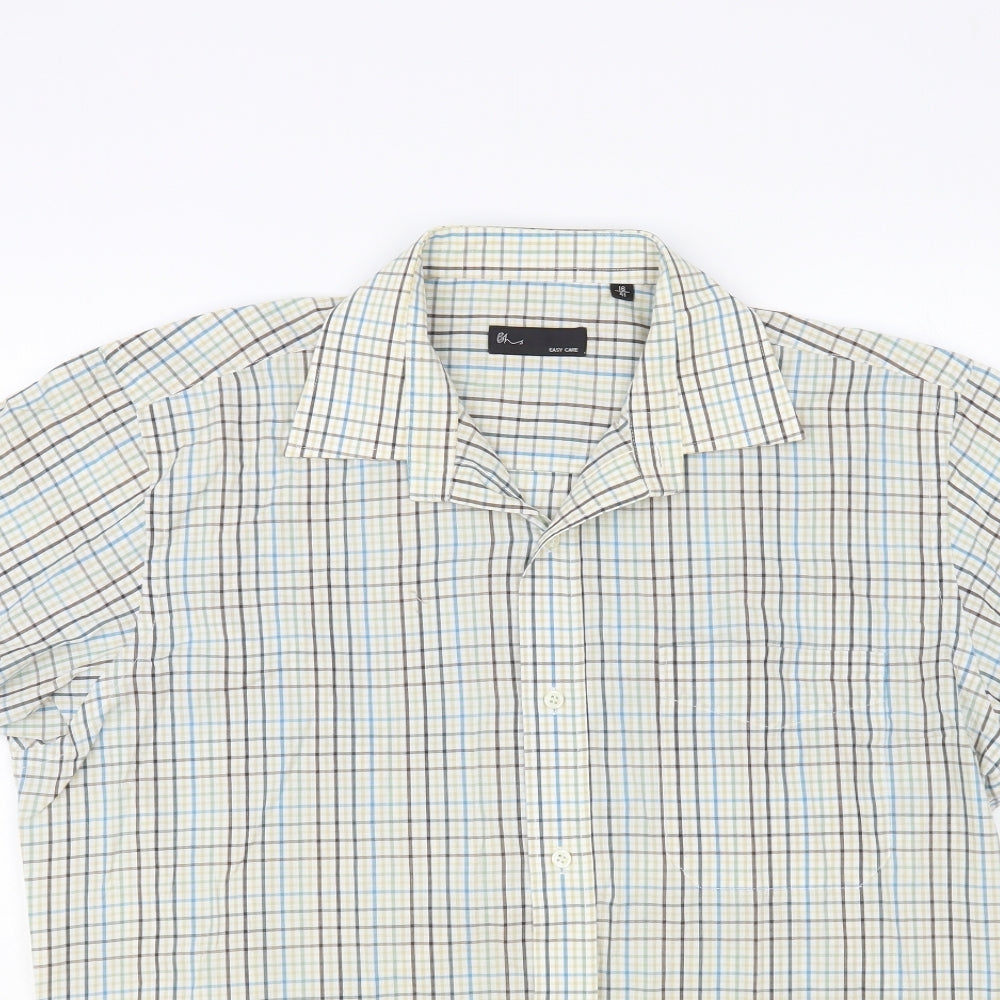 BHS Mens Multicoloured Check Polyester Button-Up Size 16 Collared Button