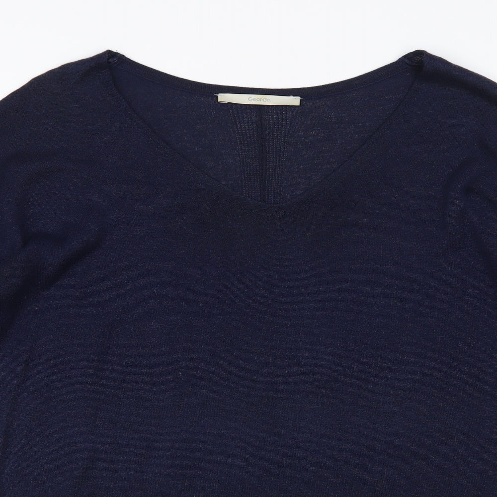 George Womens Blue V-Neck Viscose Pullover Jumper Size 14 - Asymmetric