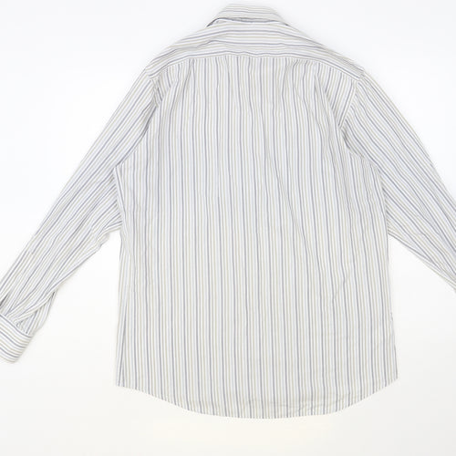 Marks and Spencer Mens White Striped Cotton Dress Shirt Size 15.5 Collared Button