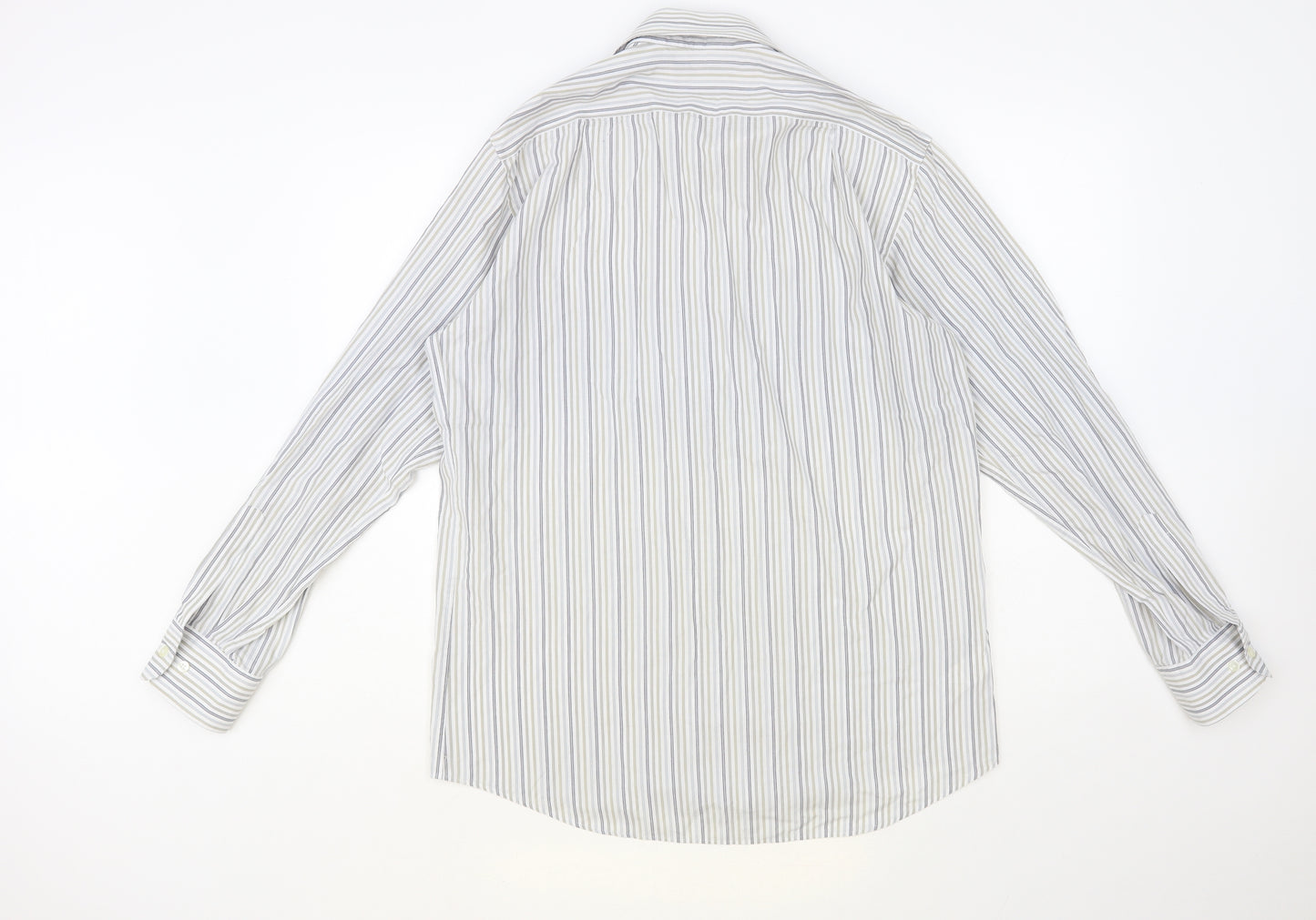 Marks and Spencer Mens White Striped Cotton Dress Shirt Size 15.5 Collared Button