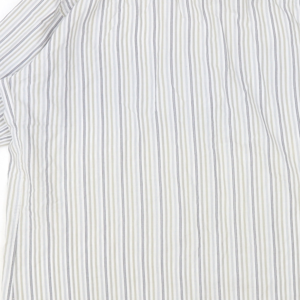 Marks and Spencer Mens White Striped Cotton Dress Shirt Size 15.5 Collared Button
